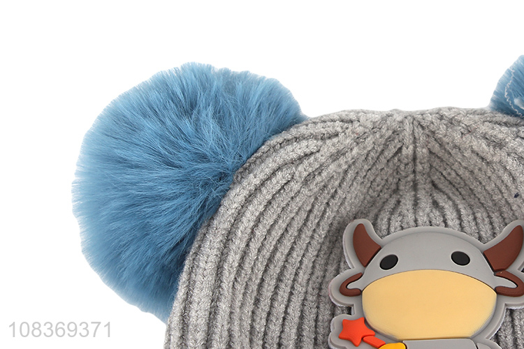 Good quality cartoon kids cute thickened winter knitted hats