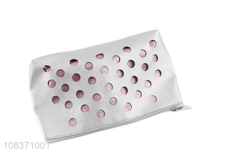 Wholesale hollowed-out pu leather makeup bag waterproof toiletry bag