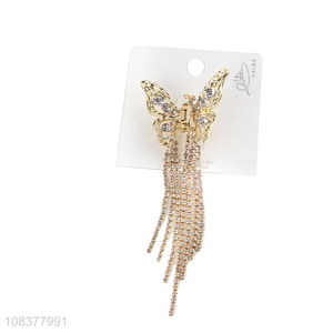 Custom Butterfly Shape Alloy Claw Clip With Rhinestone Tassel