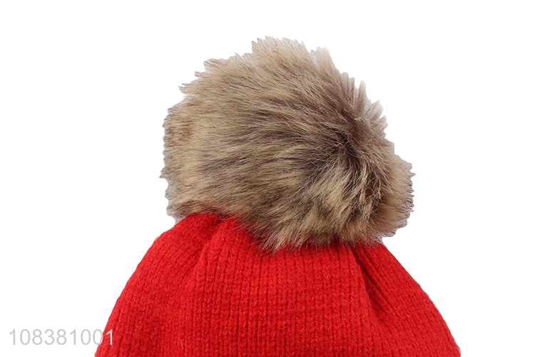 Good Sale Winter Hat Knitted Beanie With Fur Ball For Kids