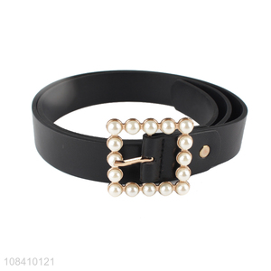 Hot product elegant pu leather waist belt pearl buckle belt for women