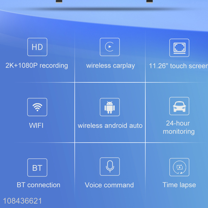 Wholesale 11.26inch touch screen front 2K+back 1080P wireless carplay,wireless android auto dash camera