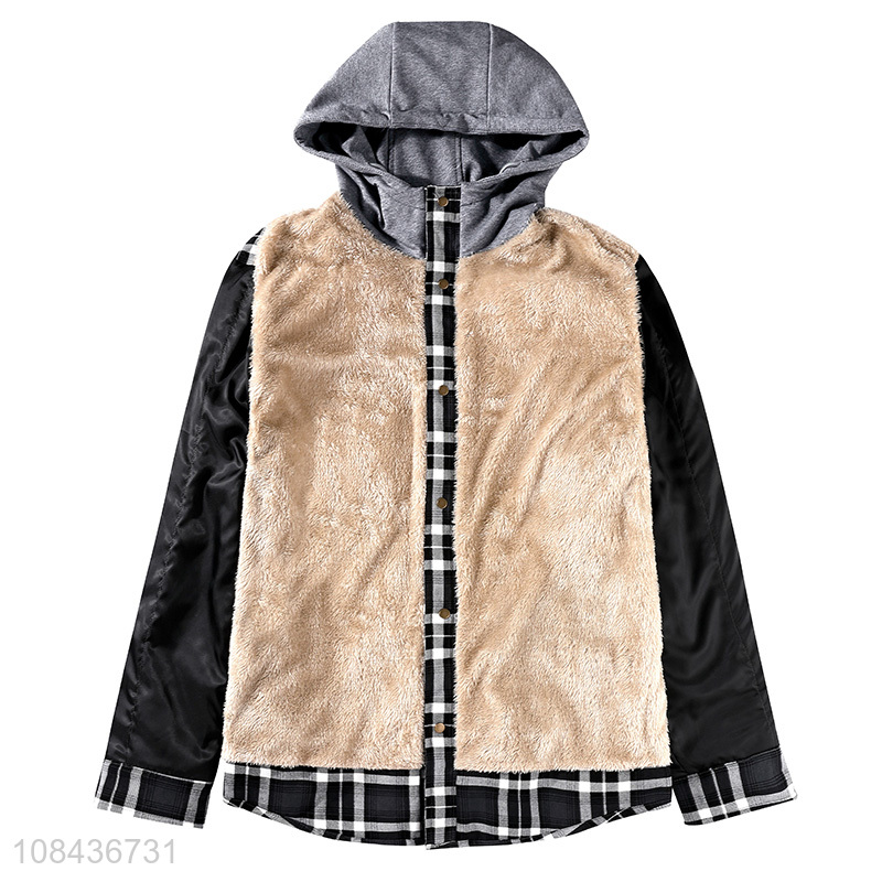 Wholesale men's winter plaid long sleeve sherpa lined shirt jacket plush size jacket