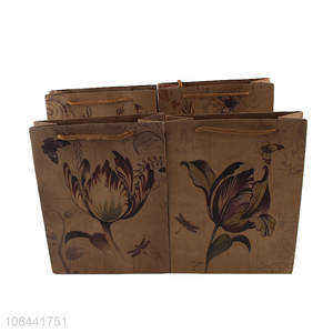 Factory wholesale flower printed kraft paper bag gift packing bag