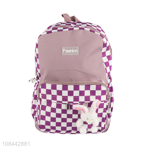 High quality check pattern backpack lightweight school bag for teens girls