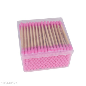 Custom logo 200pcs disposable wooden stick cotton swabs wooden cotton buds