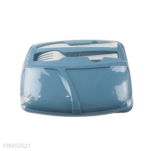 New arrival microwave safe plastic divided lunch box with cutlery set