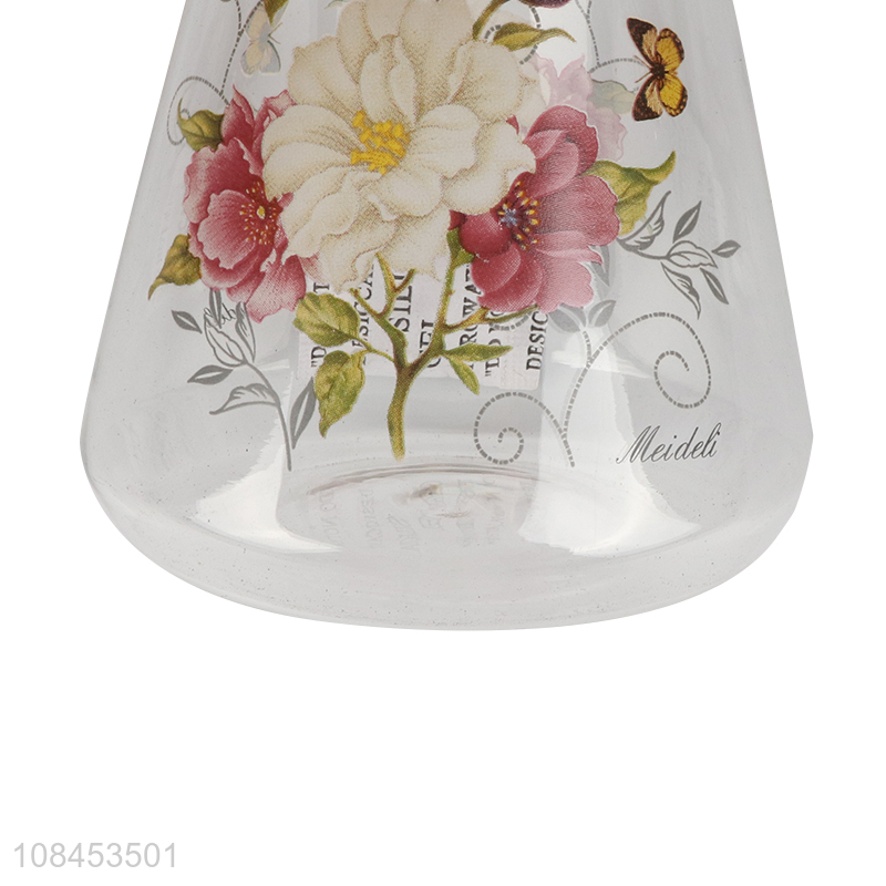 Factory wholesale flower decal high borosilicate glass liquid condiment container bottle