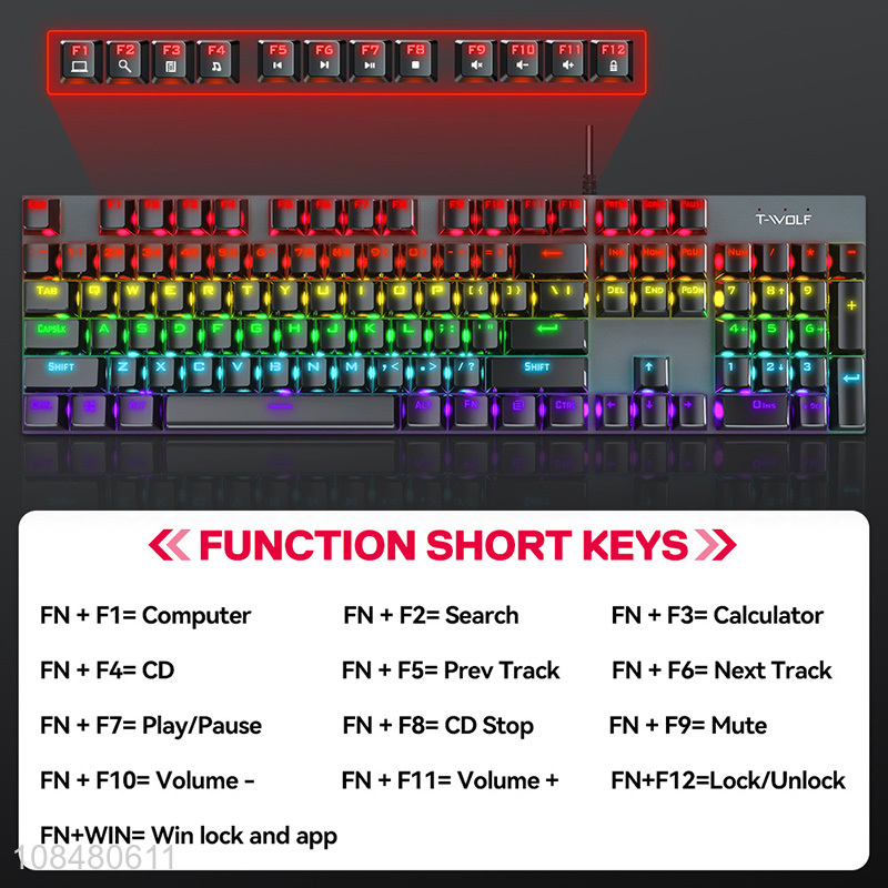 Factory price 104 keys wired backlit spill resistant mechanical keyboard