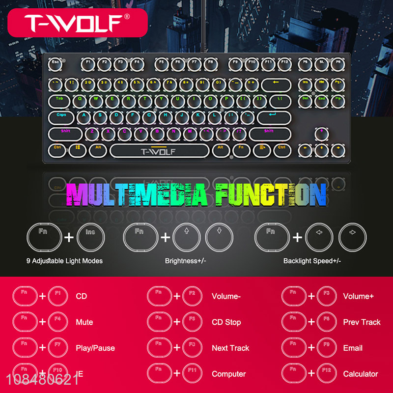 Wholesale 87 keys wired backlit mechanical keyboard retro gaming keyboard