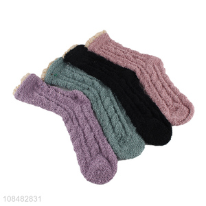 Hot sale trendy soft cozy warm coral fleece socks for women