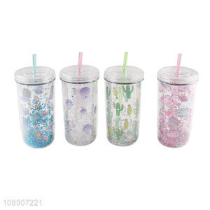 Cheap price plastic double wall straw water cup water bottle