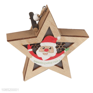 Wholesale Christmas tree decor hanging lighted wooden star ornament