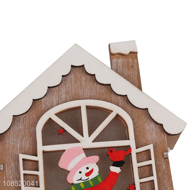 Wholesale Christmas decor led light wooden house pendant ornament