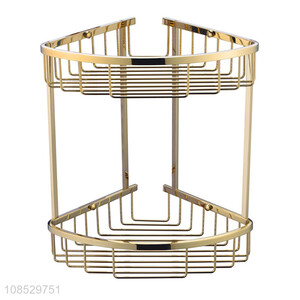 Wholesale wall mounted 2-tier bathroom corner shelf brass storage rack