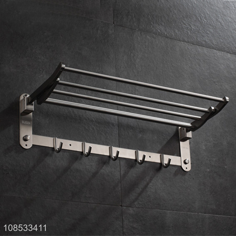 High quality wall mounted stainless steel folding bathroom shelf towel rack