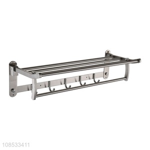 High quality wall mounted stainless steel folding bathroom shelf towel rack