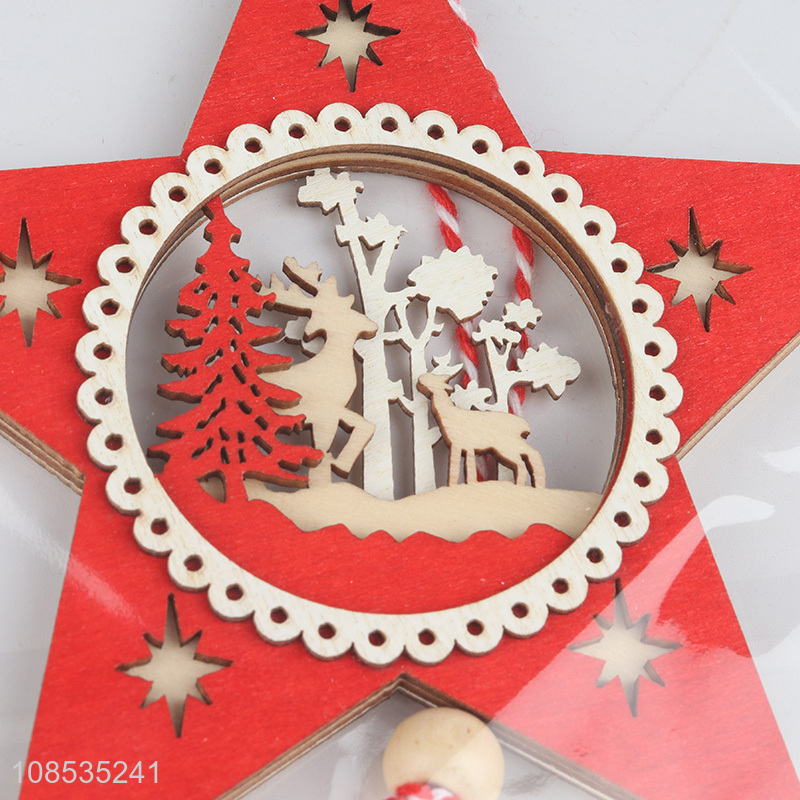 New arrival hollowed out wooden Christmas tree hanging ornaments