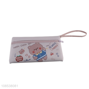 Good quality cartoon printed zippered pu leather pencil bag