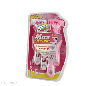 Hot sale 3 blades disposable razors with lubricating strip for women