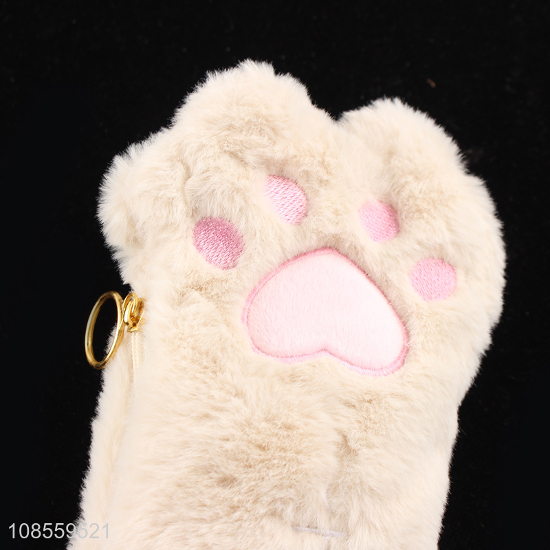 Wholesale cute cat's paw plush pencil bag kids pencil pouch