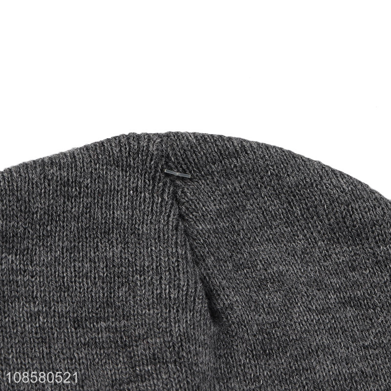 Wholesale adult winter acrylic knitted beanie hat with patch