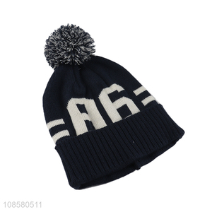 Hot sale unisex jacquard knitted beanie hat with pompom