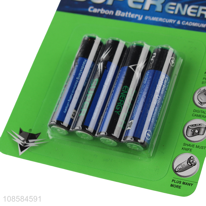 Yiwu market 4 pieces 1.5V AAA carbon-zinc batteries