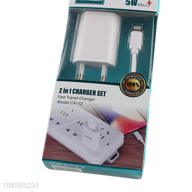 Good quality white 2in1 charger set fast travel charger for sale