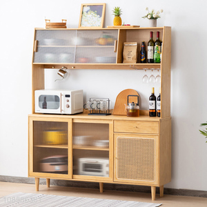 High quality large capacity floor standing glass bamboo sideboard cabinet