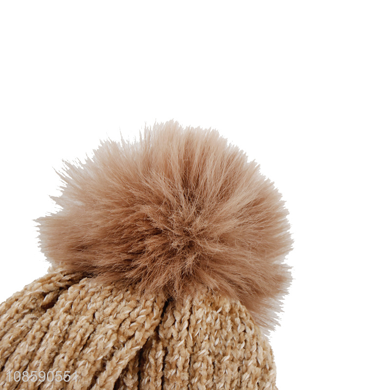 Wholesale winter hat windproof fleece lined chenille beanie hat