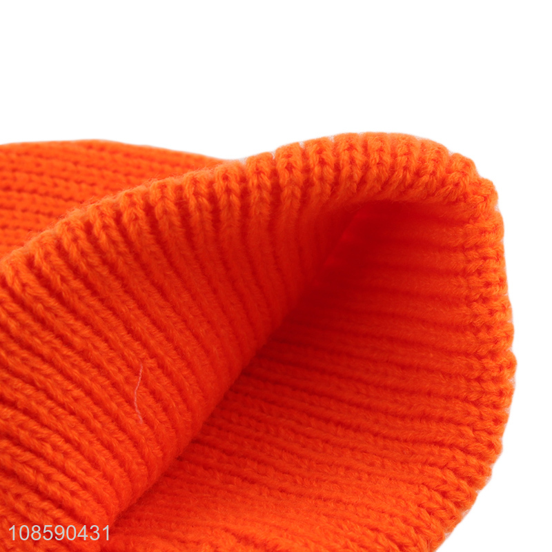 Hot sale men women winter plain knitted beanie hat with patch