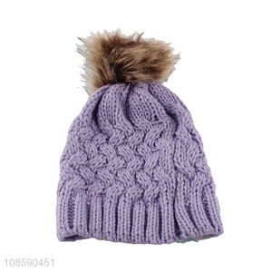 Wholesale unisex winter warm cuffed beanie hat with pom pom