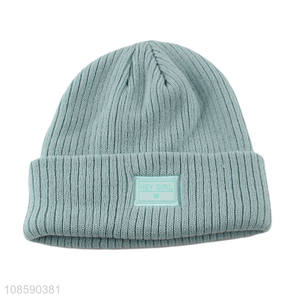 Good quality solid color knitted beanie hat for women girls
