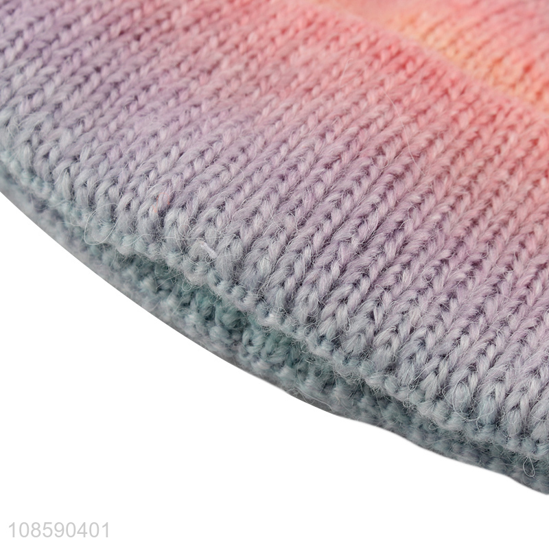Hot selling gradient color unisex tie-dyed knitted beanie hat