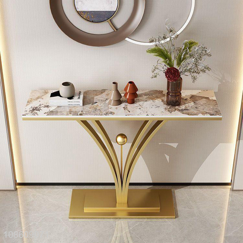 Best sale gold metal frame marble console table for entryway
