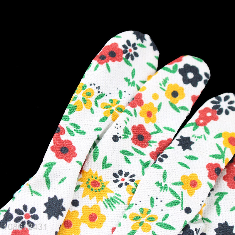 Wholesale floral print cotton gauze safety gloves for gardening landscaping