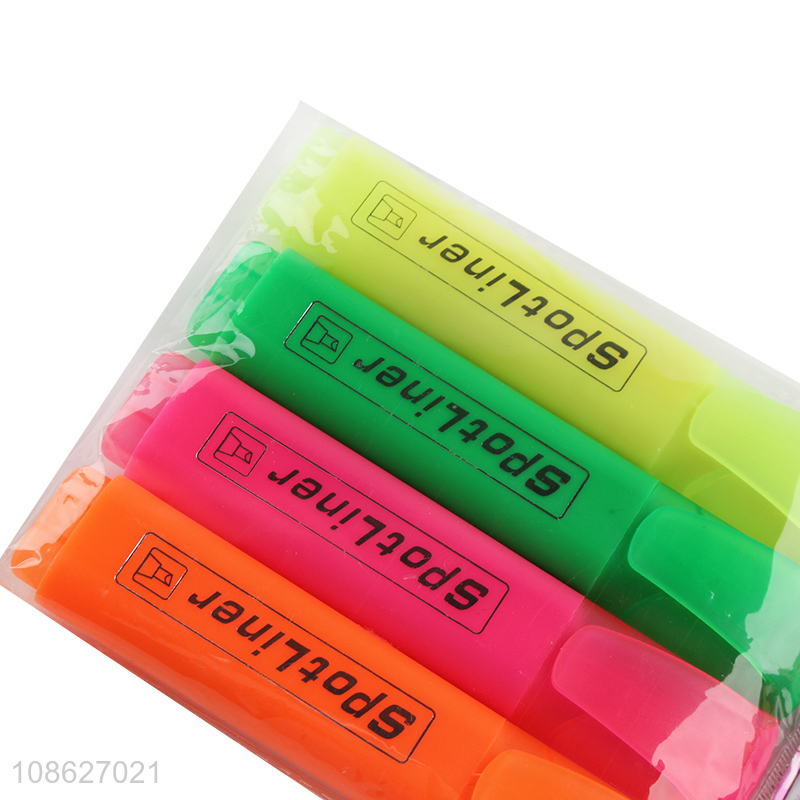 Most popular multicolor 4pieces highlighter pen for stationery