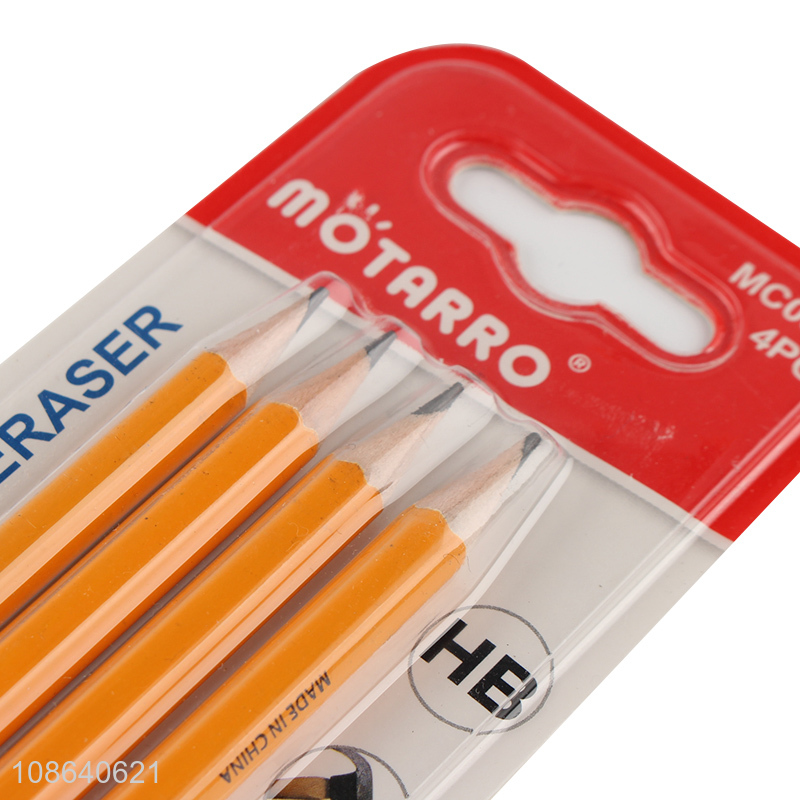 New products 4pcs school students writing pencils with eraser