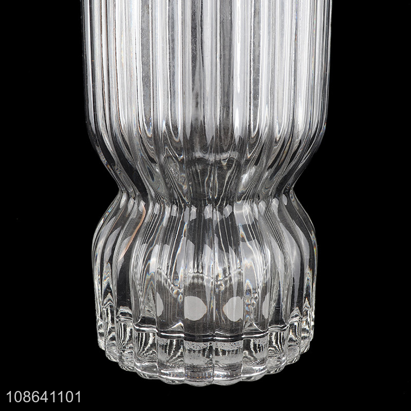 Popular product tall ribbed glass flower vases for home decoration