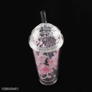 New arrival plastic sakura mugs water cup juice mug with straw