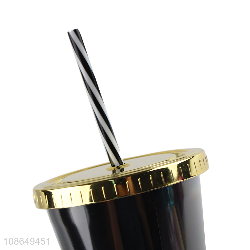 Hot selling double walled tumbler plastic water cup with straw