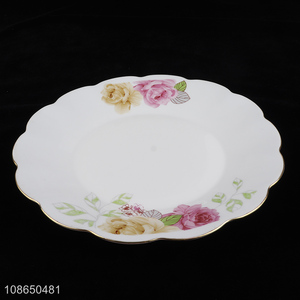 Good selling wave gold rim printing opal glass plate tableware dishes