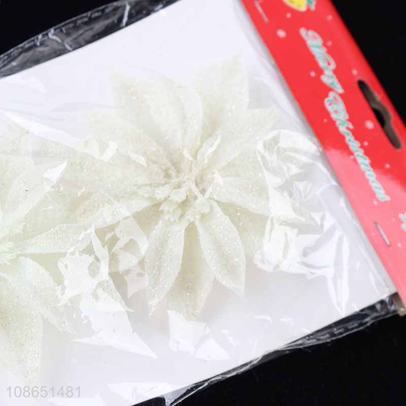 Yiwu market 3pcs white christmas artificial flower for decoration