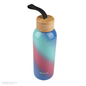 Popular product double wall vacuum insulated water bottle with bamboo lid