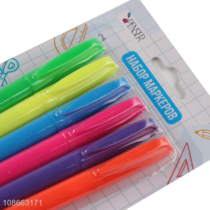 Wholesale 6 colors chisel tip highlighter pens markers school stationery