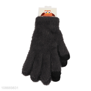 Hot sale womens knit gloves full finger fluffy winter warm gloves