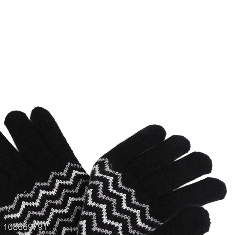 Good quality mens winter warm gloves strechy polyester knitted gloves