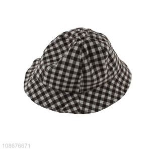 New product summer check pattern polyester cotton bucket hat for kids