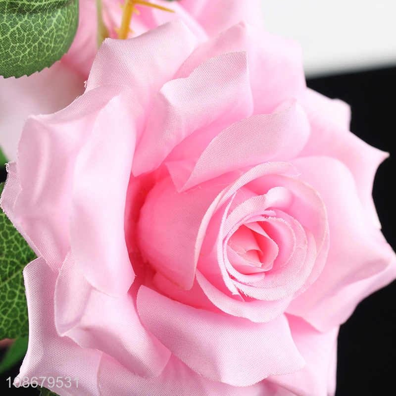 Hot selling 3 heads artificial rose flowers for home office decoration